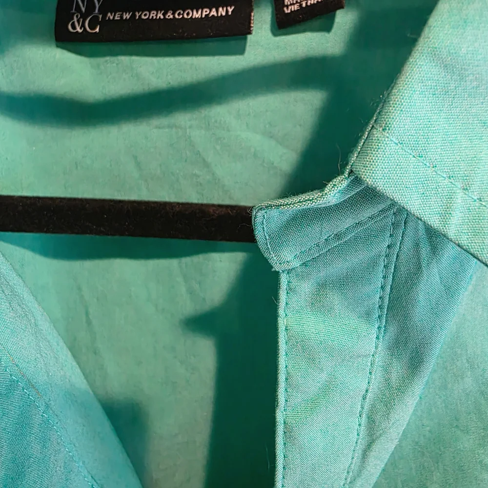 New York & Company Aqua Button Down Shirt - Picture 4 of 5